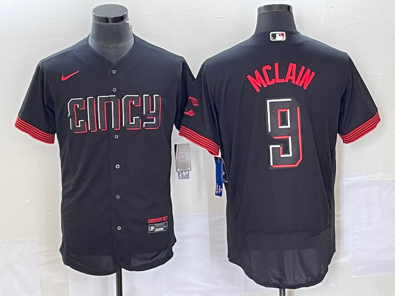 Men's Cincinnati Reds #9 Matt McLain Black 2023 City Connect Flex Base Stitched Jersey