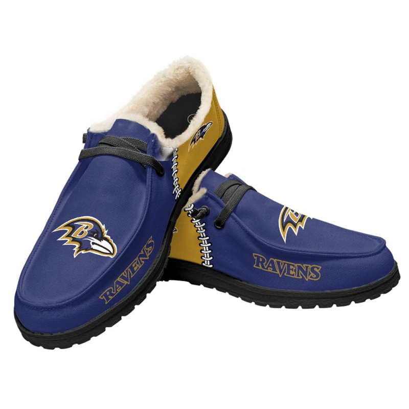 Women's Baltimore Ravens Loafers Lace Up Fuzzy Lined Shoes 002 (Pls check description for details)