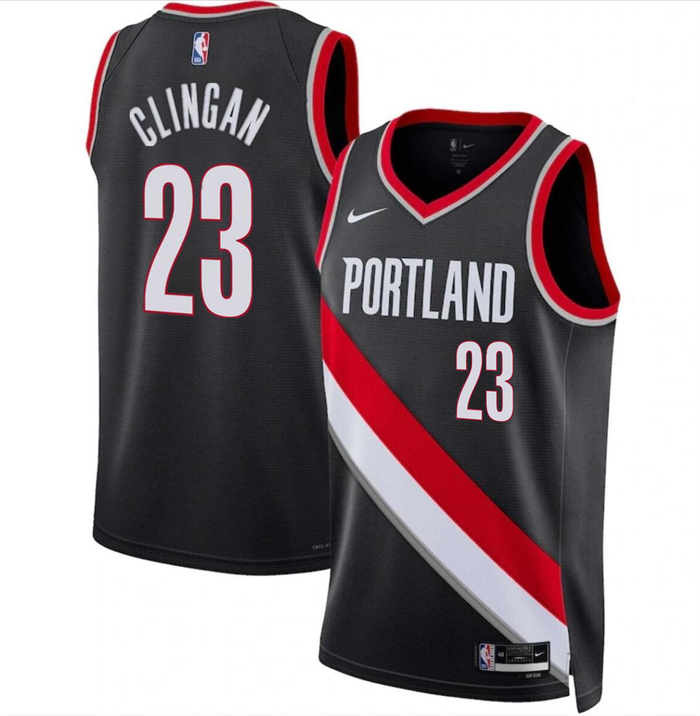 Men's Portland Trail Blazers #23 Donovan Clingan Black 2024 Draft Icon Edition Stitched Basketball Jersey