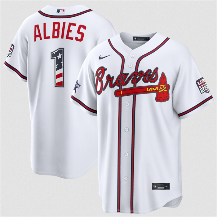 Men's Atlanta Braves #1 Ozzie Albies White 2026 All-Star Edition Stars & Stripes Stadium Pick-A-Player Stitched Baseball Jersey Men's Atlanta Braves #1 Ozzie Albies White 2026 All-Star Edition Stars & Stripes Stadium Pick-A-Player Stitched Baseball Jersey
