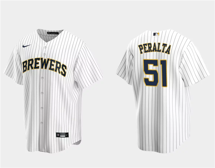 Men's Milwaukee Brewers #51 Freddy Peralta White Cool Base Stitched Jersey Men's Milwaukee Brewers #51 Freddy Peralta White Cool Base Stitched Jersey