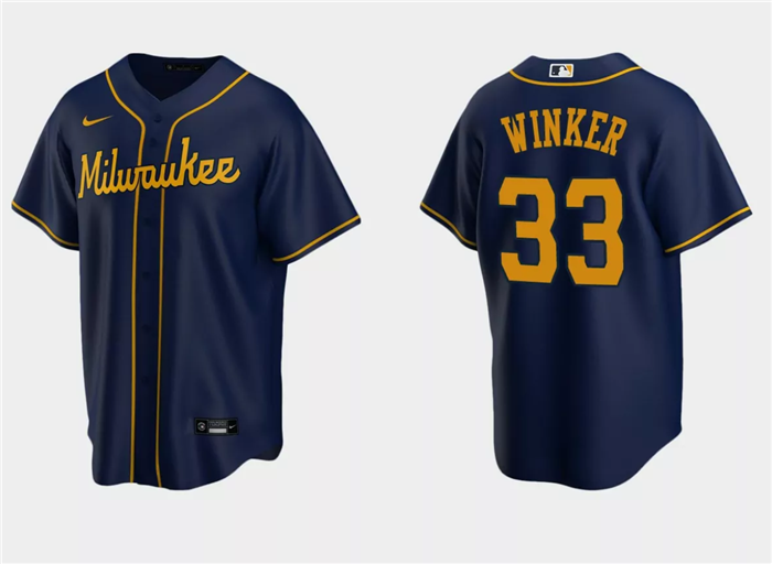 Men's Milwaukee Brewers #33 Jesse Winker Navy Cool Base Stitched Jersey Men's Milwaukee Brewers #33 Jesse Winker Navy Cool Base Stitched Jersey