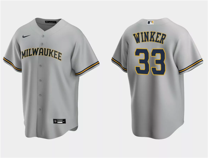 Men's Milwaukee Brewers #33 Jesse Winker Grey Cool Base Stitched Jersey Men's Milwaukee Brewers #33 Jesse Winker Grey Cool Base Stitched Jersey