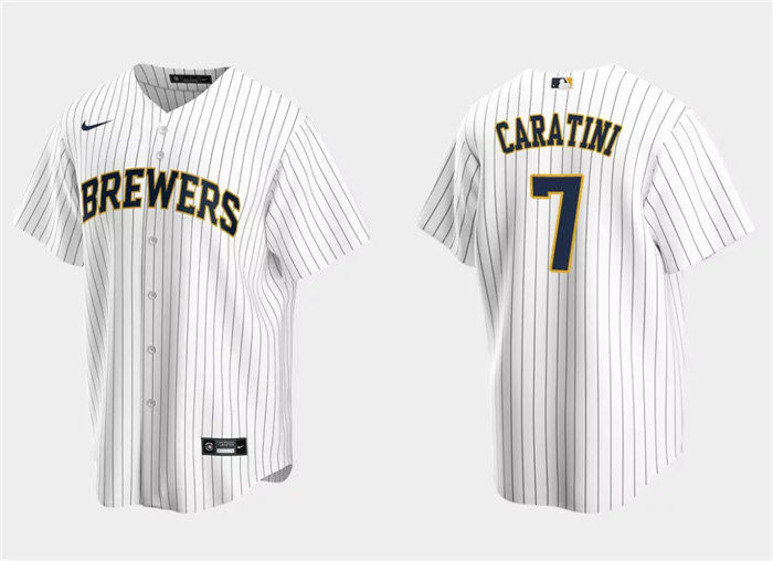 Men's Milwaukee Brewers #7 Victor Caratini White Cool Base Stitched Jersey Men's Milwaukee Brewers #7 Victor Caratini White Cool Base Stitched Jersey