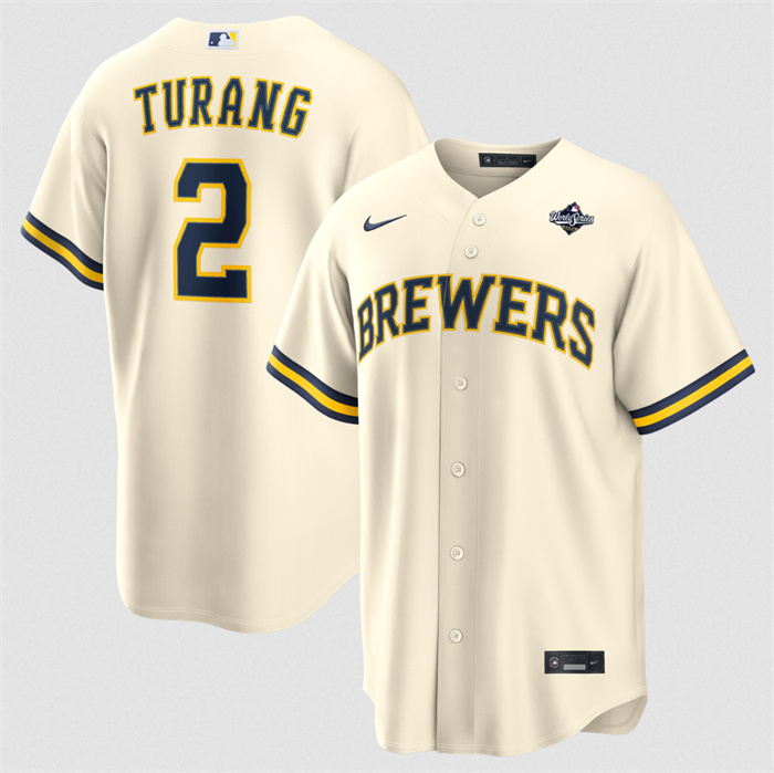 Men's Milwaukee Brewers #2 Brice Turang Cream 2026 World Series Cool Base Stitched Baseball Jersey