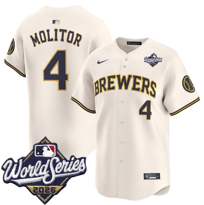 Men's Milwaukee Brewers #4 Paul Molitor Cream 2026 World Series Limited Stitched Baseball Jersey