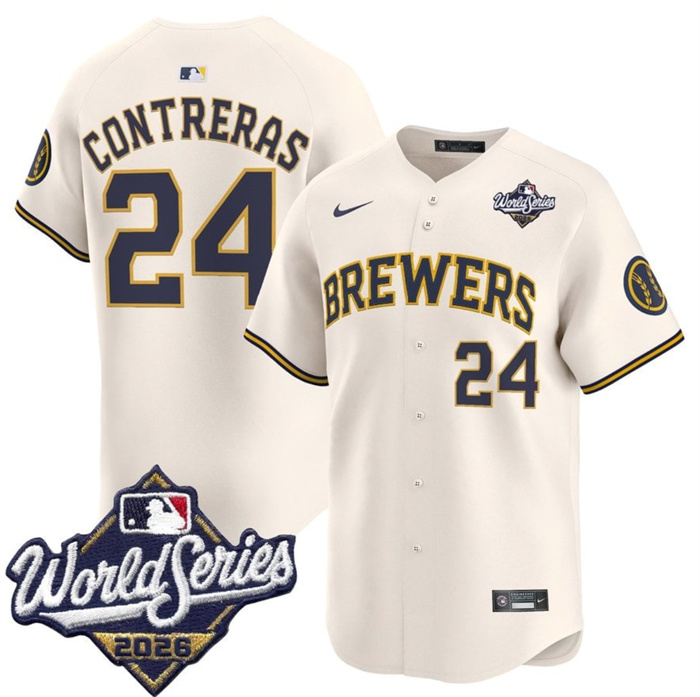 Men's Milwaukee Brewers #24 William Contreras Cream 2026 World Series Limited Stitched Baseball Jersey