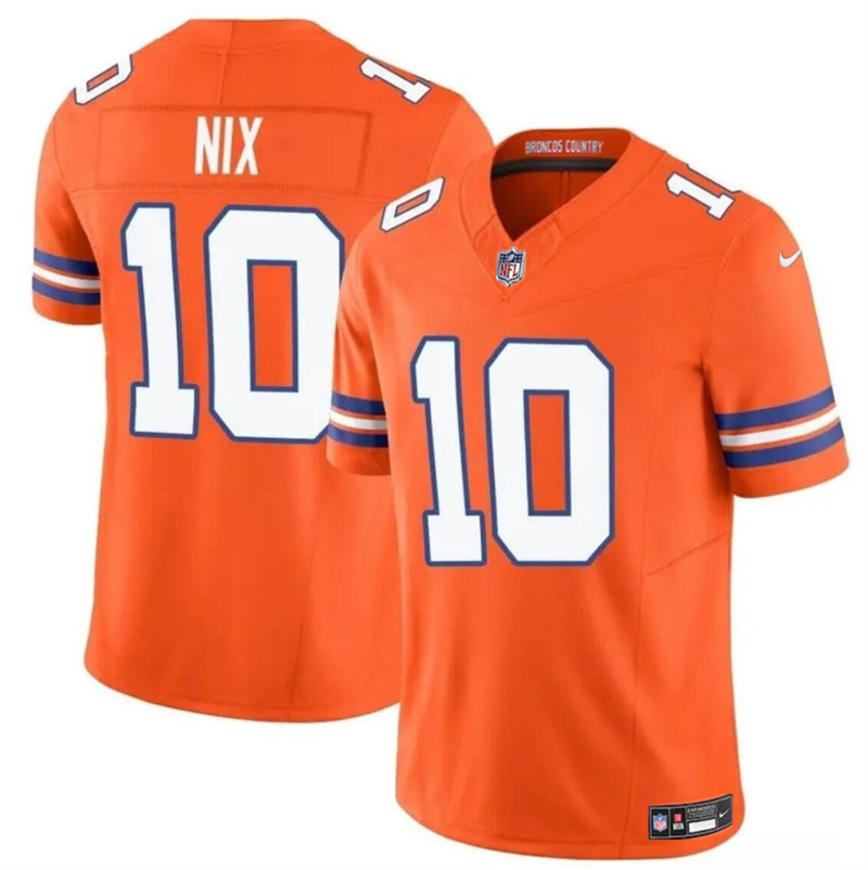 Youth Denver Broncos #10 Bo Nix Orange F.U.S.E. Mile High Collection 1977 Throwback Vapor Limited Stitched Football Jersey