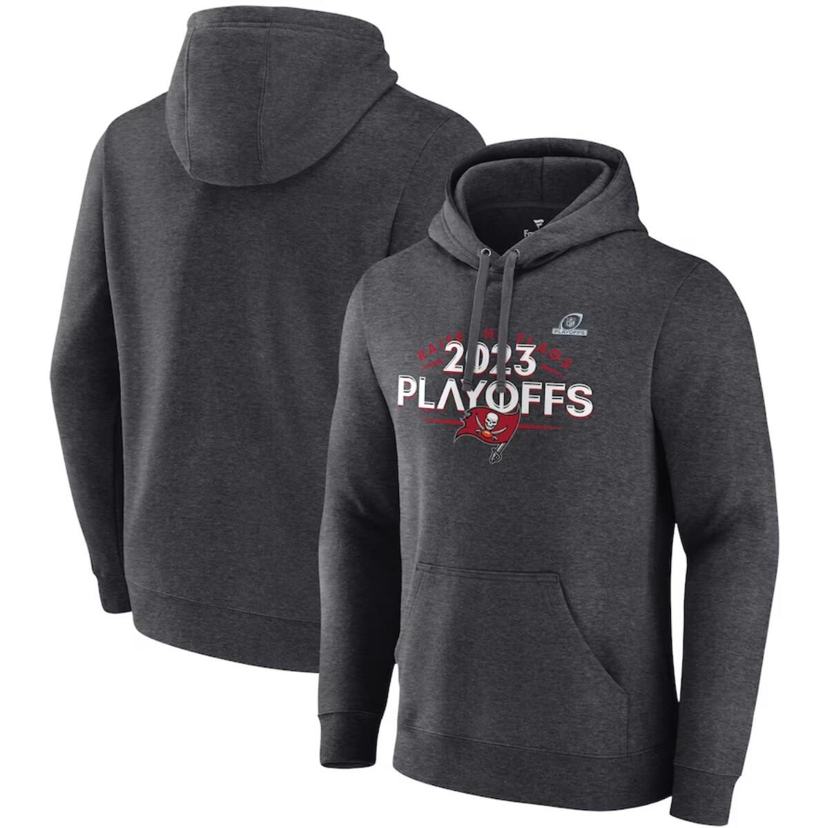 Men's Tampa Bay Buccaneers Heather Charcoal 2023 Playoffs Fleece Pullover Hoodie