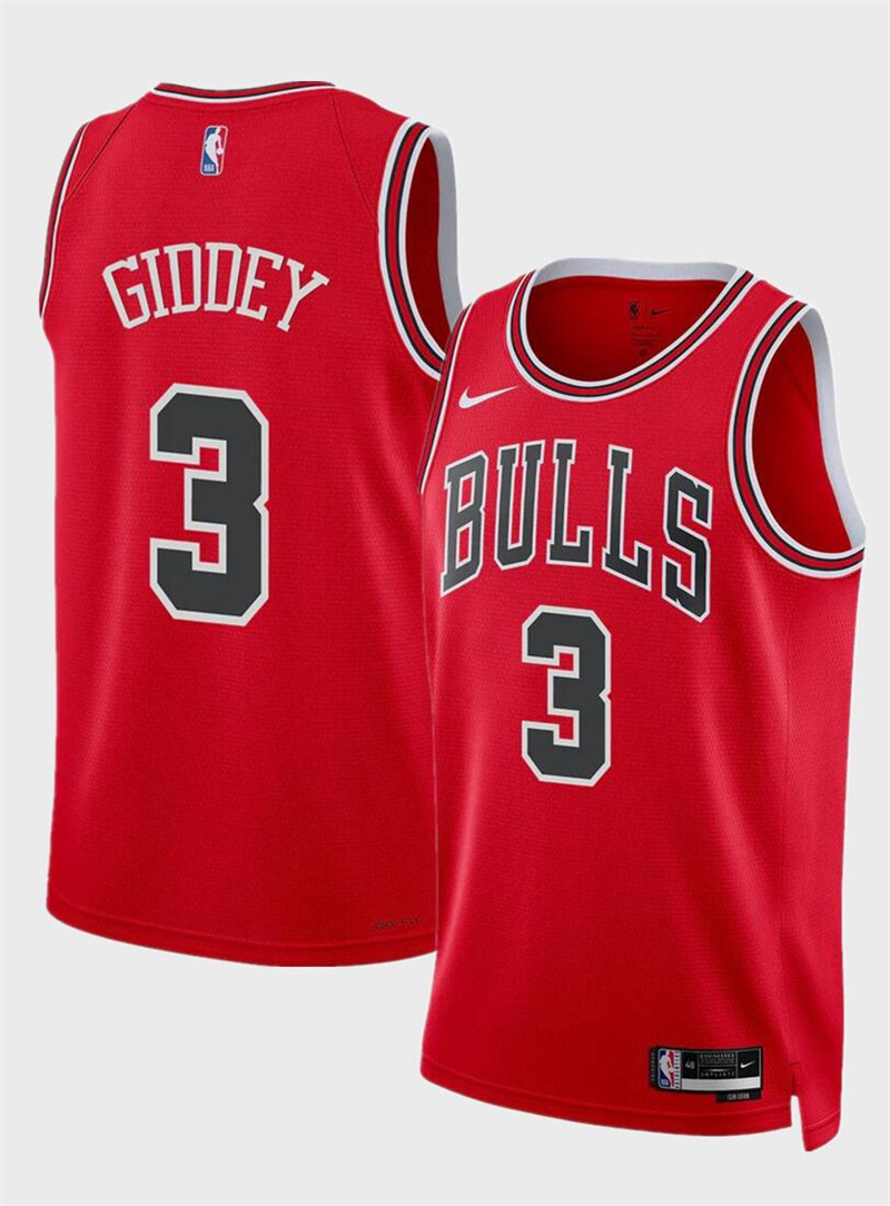 Men's Chicago Bulls #3 Josh Giddey Red Icon Edition Stitched Basketball Jersey Men's Chicago Bulls #3 Josh Giddey Red Icon Edition Stitched Basketball Jersey