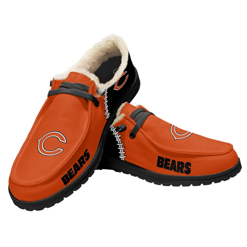 Men's Chicago Bears Loafers Lace Up Fuzzy Lined Shoes 002 (Pls check description for details)