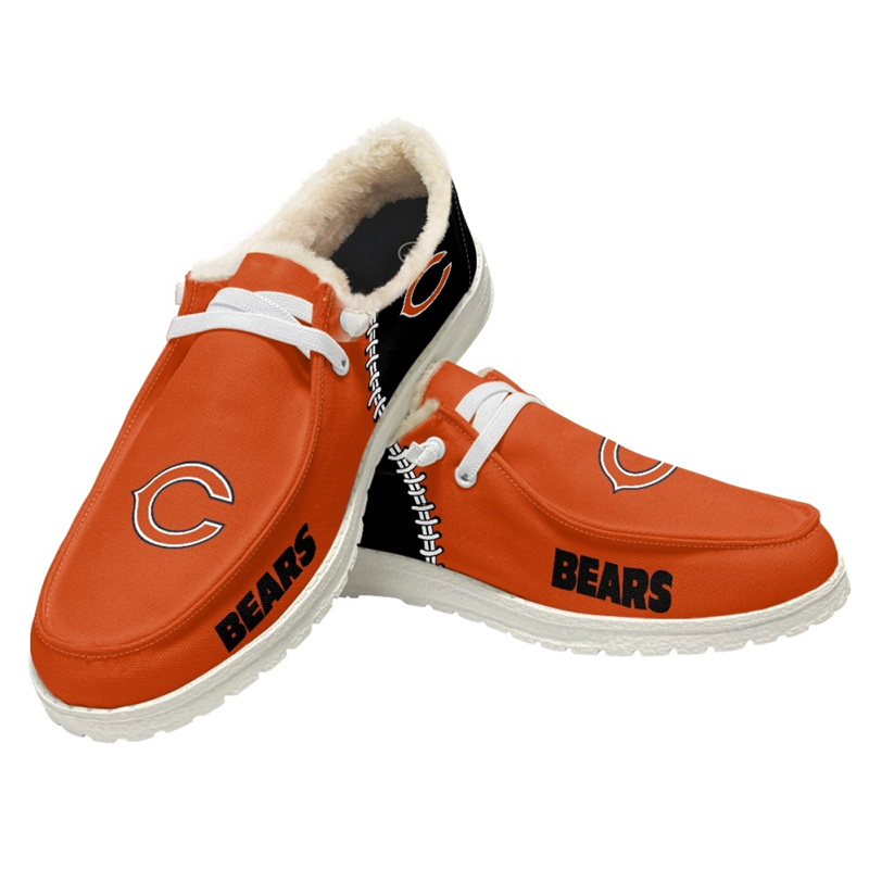Men's Chicago Bears Loafers Lace Up Fuzzy Lined Shoes 001 (Pls check description for details)