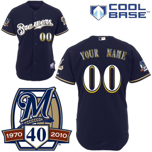 Brewers Personalized Authentic Blue Cool Base w/40th Anniversary Patch MLB Jersey (S-3XL)