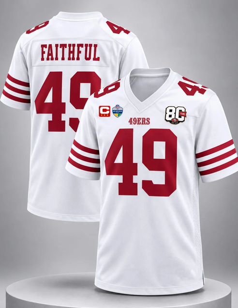 Women's San Francisco 49ers Custom White 0th Anniversary And Melbourne Game Patch Limited Stitched Game Jersey