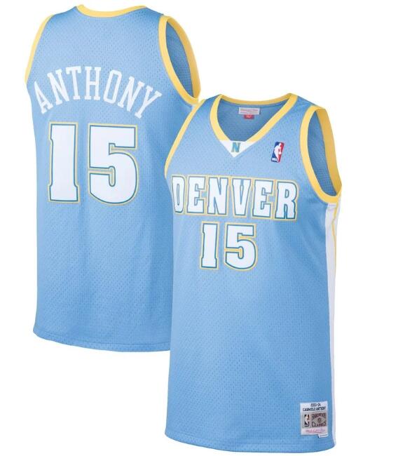 Men's Denver Nuggets #15 Carmelo Anthony Light Blue Throwback Stitched Jersey Men's Denver Nuggets #15 Carmelo Anthony Light Blue Throwback Stitched Jersey