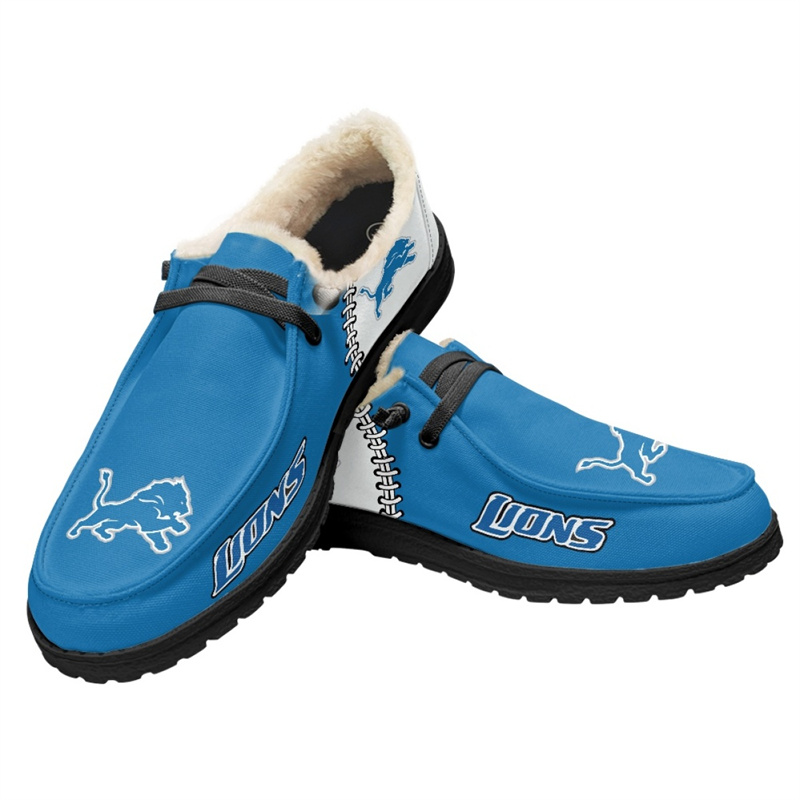 Men's Detroit Lions Loafers Lace Up Fuzzy Lined Shoes 002 (Pls check description for details)