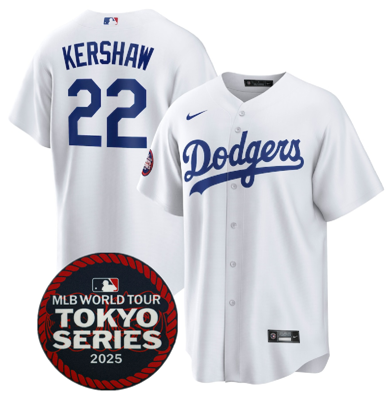 Men's Los Angeles Dodgers #22 Clayton Kershaw White 2025 World Tour: Tokyo Series Home Stitched Baseball Jersey Men's Los Angeles Dodgers #22 Clayton Kershaw White 2025 World Tour: Tokyo Series Home Stitched Baseball Jersey