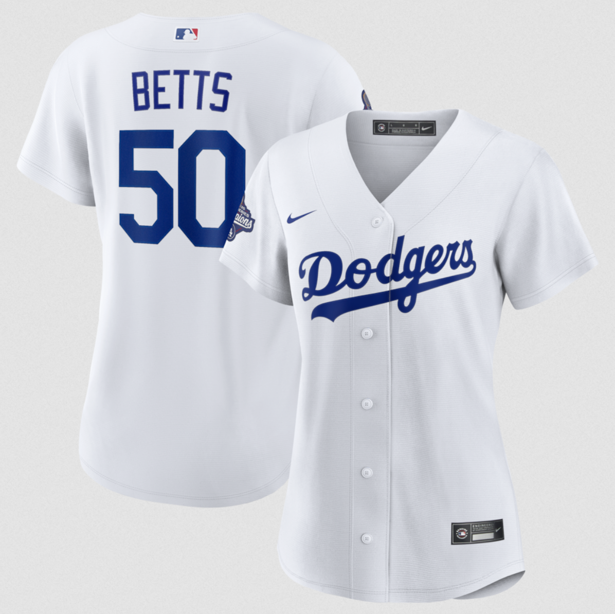 Women's Los Angeles Dodgers #50 Mookie Betts White 2025 World Series Champions Home Cool Base Stitched Baseball Jersey(Run Small)