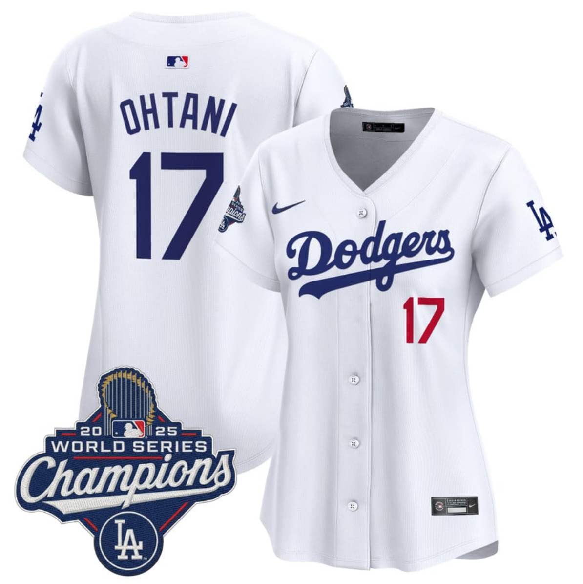 Women's Los Angeles Dodgers #17 Shohei Ohtani White 2025 World Series Champions Home Cool Base Stitched Baseball Jersey(Run Small)