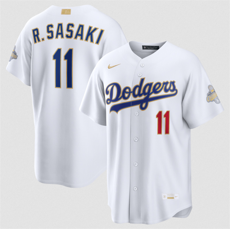 Men's Los Angeles Dodgers #11 佐佐木朗希 White 2026 Gold Collection Stadium Stitched Baseball Jersey Men's Los Angeles Dodgers #11 佐佐木朗希 White 2026 Gold Collection Stadium Stitched Baseball Jersey