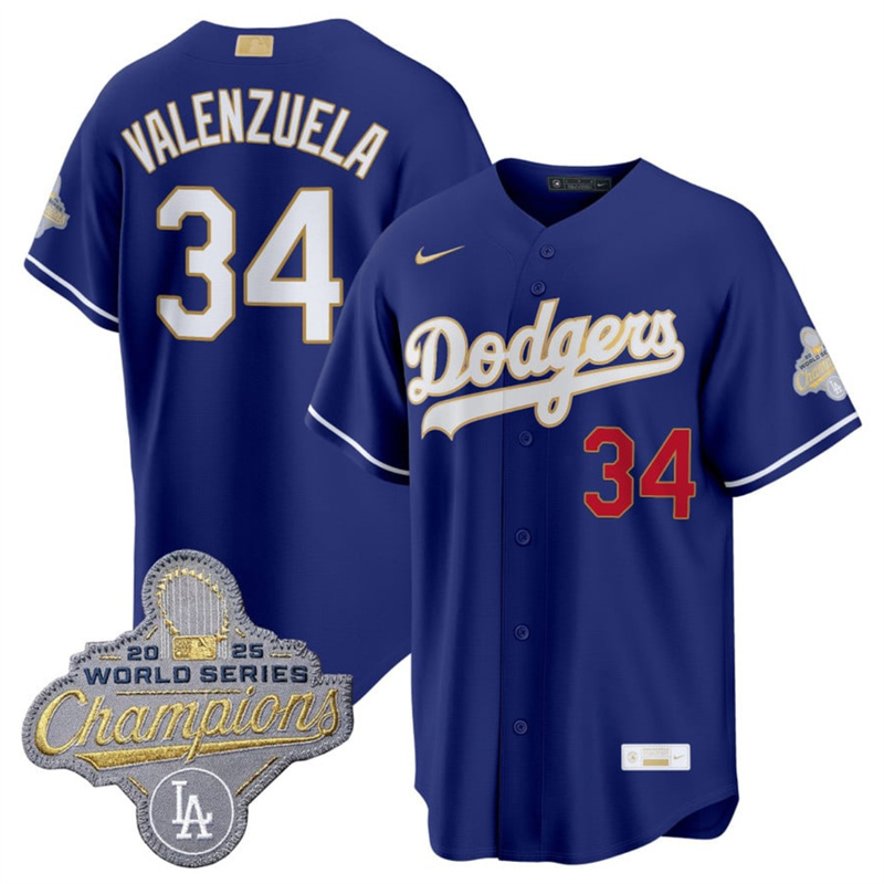 Men's Los Angeles Dodgers #34 Fernando Valenzuela Royal 2026 Alternate Gold Collection Stadium Stitched Baseball Jerse