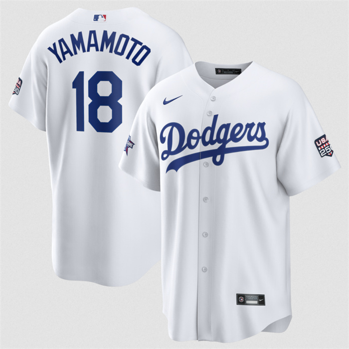 Men's Los Angeles Dodgers #18 Yoshinobu Yamamoto White 2026 All-Star Game & USA 250 Patch Stitched Baseball Jersey Men's Los Angeles Dodgers #18 Yoshinobu Yamamoto White 2026 All-Star Game & USA 250 Patch Stitched Baseball Jersey