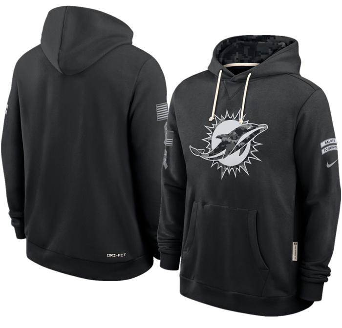 Men's Miami Dolphins Black 2026 Salute to Service Sideline Dri-FIT Pullover Hoodie