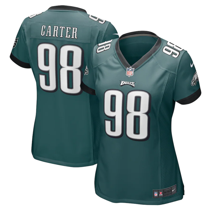 Women's Philadelphia Eagles #98 Jalen Carter Green Stitched Football Jersey(Run Small)
