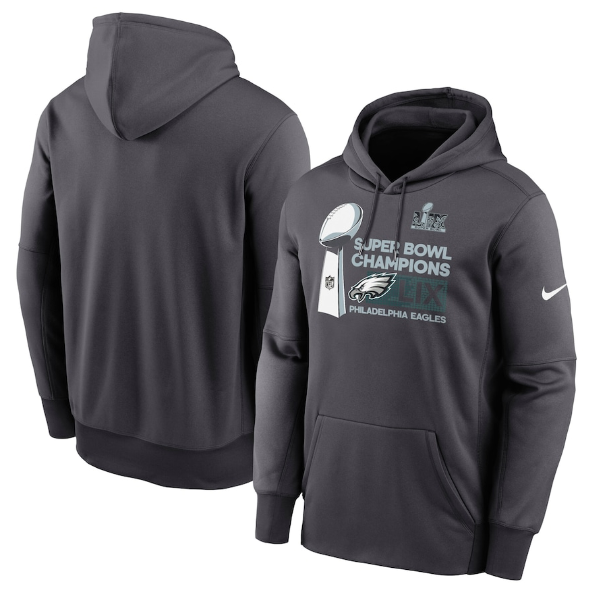 Men's Philadelphia Eagles Anthracite Super Bowl LIX Champions Locker Room Trophy Collection Fleece Pullover Hoodie Men's Philadelphia Eagles Anthracite Super Bowl LIX Champions Locker Room Trophy Collection Fleece Pullover Hoodie