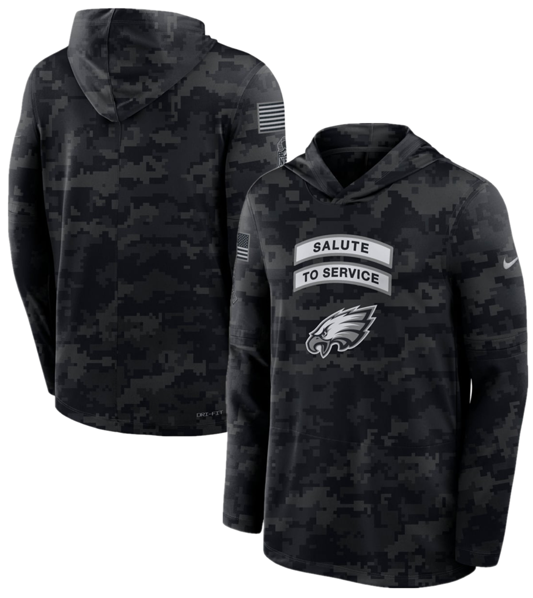 Men's Philadelphia Eagles Black 2026 Salute to Service Sideline Lightweight Hoodie Dri-FIT Long Sleeve Top