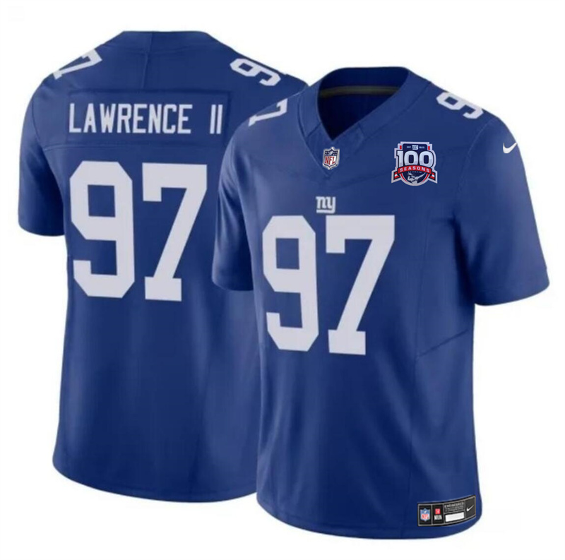 Youth New York Giants #97 Dexter Lawrence II Blue 2024 F.U.S.E. 100TH Season Patch Vapor Untouchable Limited Stitched Jersey