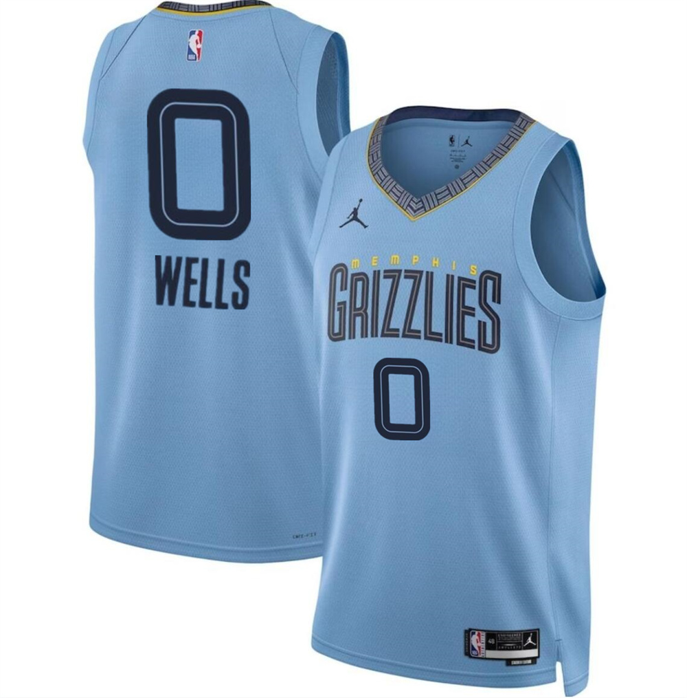 Men's Memphis Grizzlies #0 Jaylen Wells Blue 2024 Draft Statement Edition Stitched Jersey