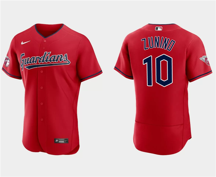 Men's Cleveland Guardians #10 Mike Zunino Red Flex Base Stitched Jersey Men's Cleveland Guardians #10 Mike Zunino Red Flex Base Stitched Jersey