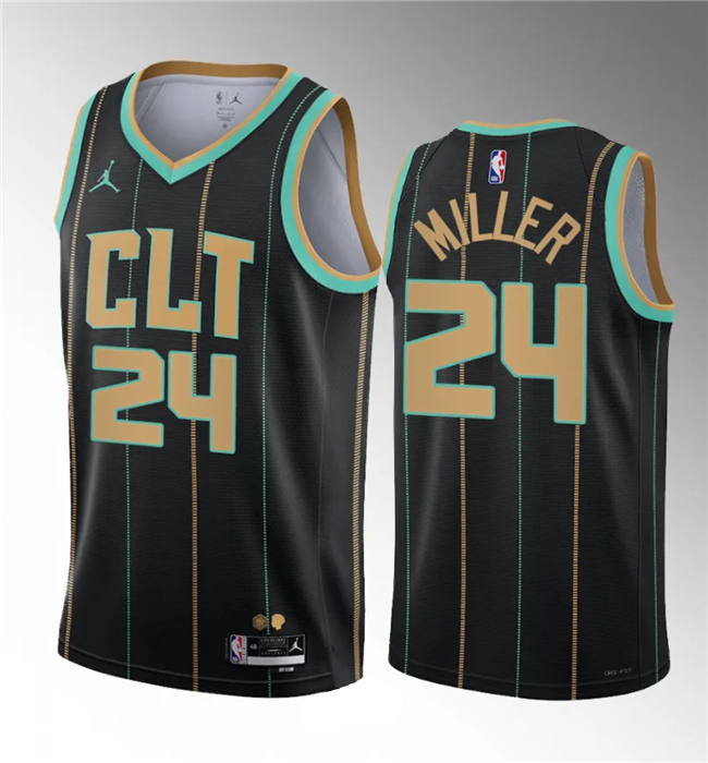 Men's Charlotte Hornets #24 Brandon Miller 2023 Draft Black 2022/23 City Edition Stitched Basketball Jersey