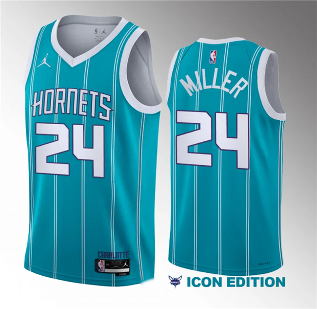 Men's Charlotte Hornets #24 Brandon Miller 2023 Draft Teal 2022/23 Icon Edition Stitched Basketball Jersey