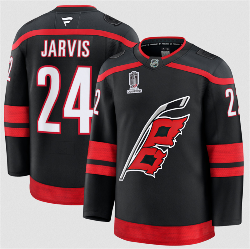 Men's Carolina Hurricanes #24 Seth Jarvis Black 2026 Stanley Cup Champions Home Stitched Hockey Jersey Men's Carolina Hurricanes #24 Seth Jarvis Black 2026 Stanley Cup Champions Home Stitched Hockey Jersey
