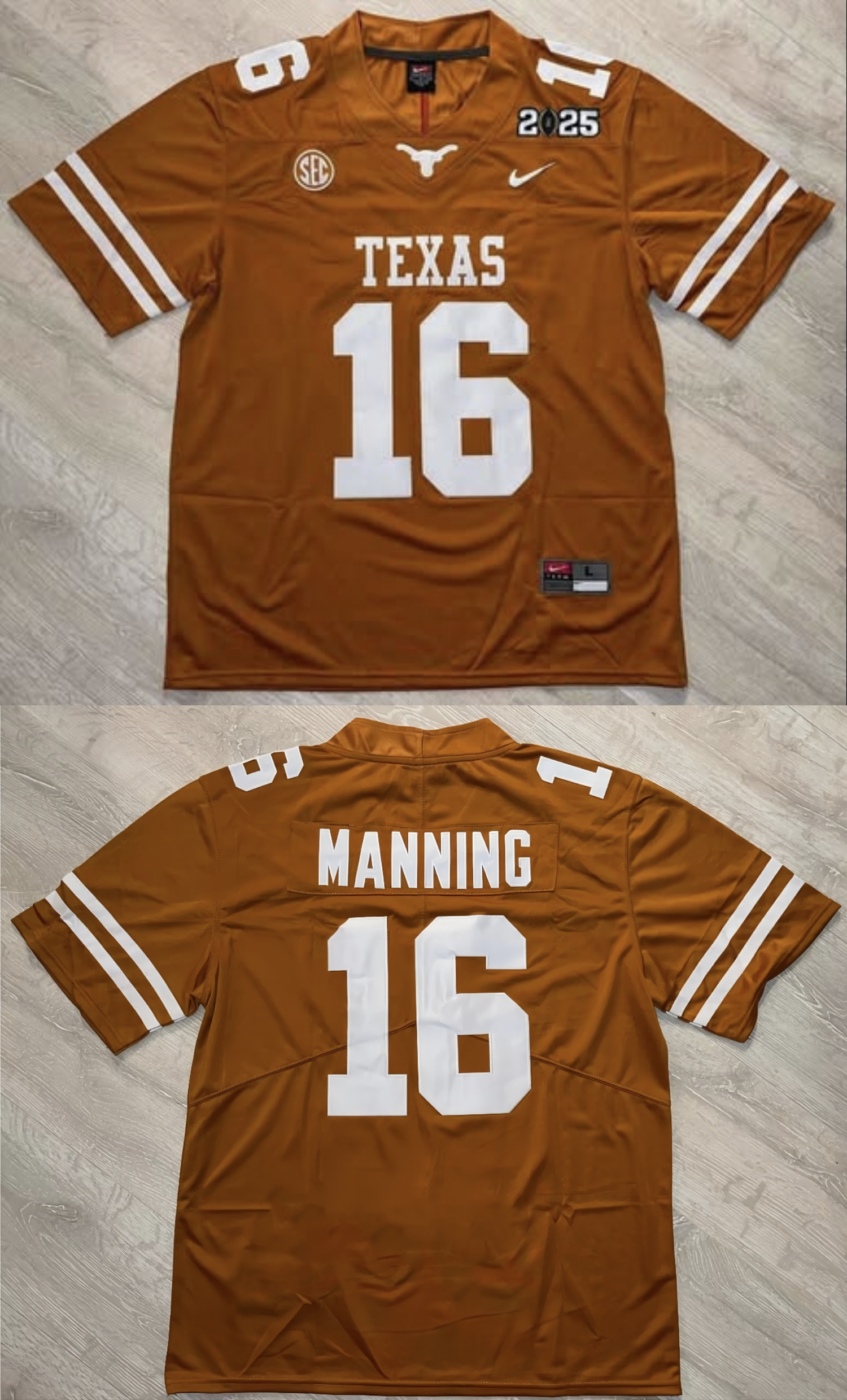 Men's Texas Longhorns #16 Arch Manning Orange 2025 CFP Final Patch Stitched Jersey