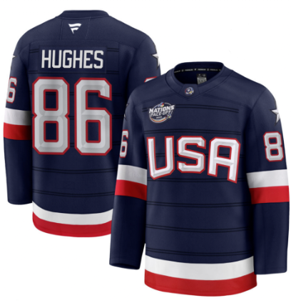 Men's USA #86 Jack Hughes Navy 2025 4 Nations Face-Off Stitched Jersey
