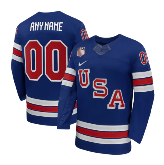Men's USA Hockey Custom Blue 2026 Away Replica Stitched Jersey