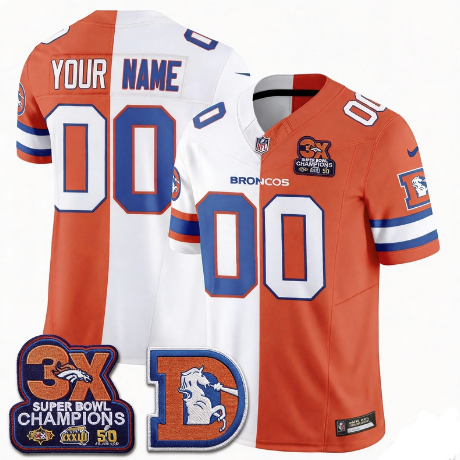 Women's Denver Broncos Active Player Custom White/Orange Super Bowl Champions Throwback Split Stitched Football Jersey(Run Small)