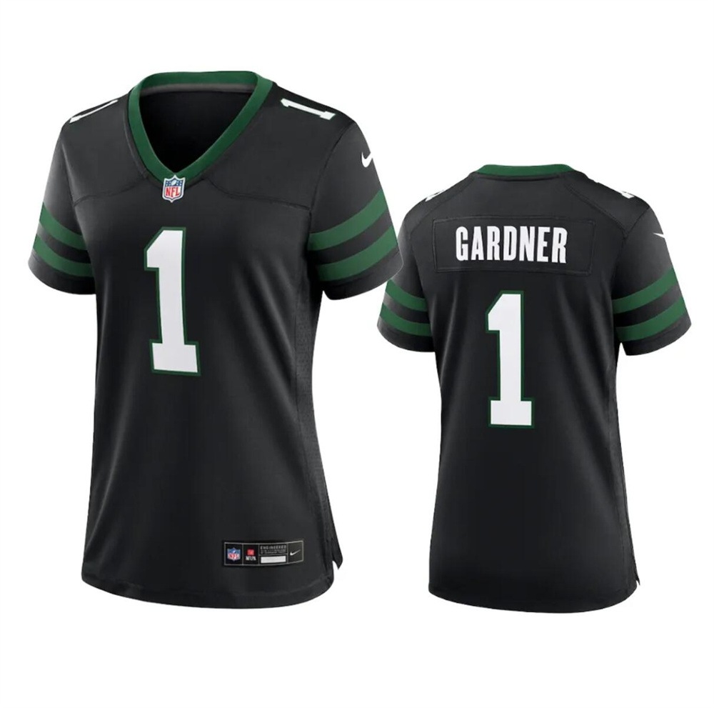 Women's New York Jets #1 Ahmad Sauce Black 2024 Stitched Football Jersey(Run Small)
