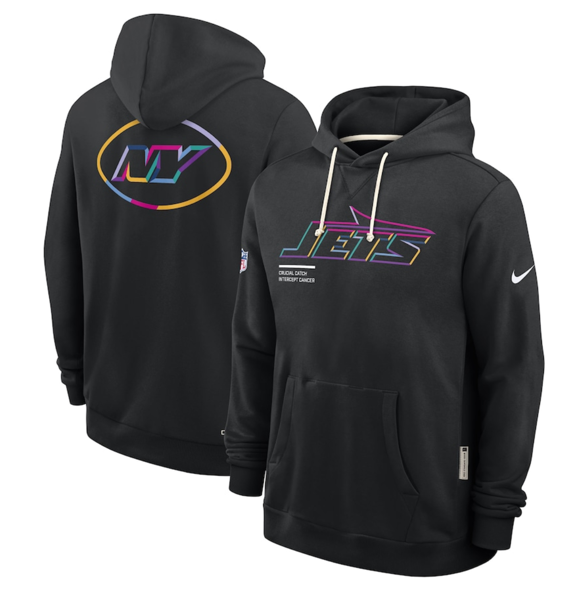 Men's New York Jets Black 2025 Crucial Catch Club Pullover Hoodie