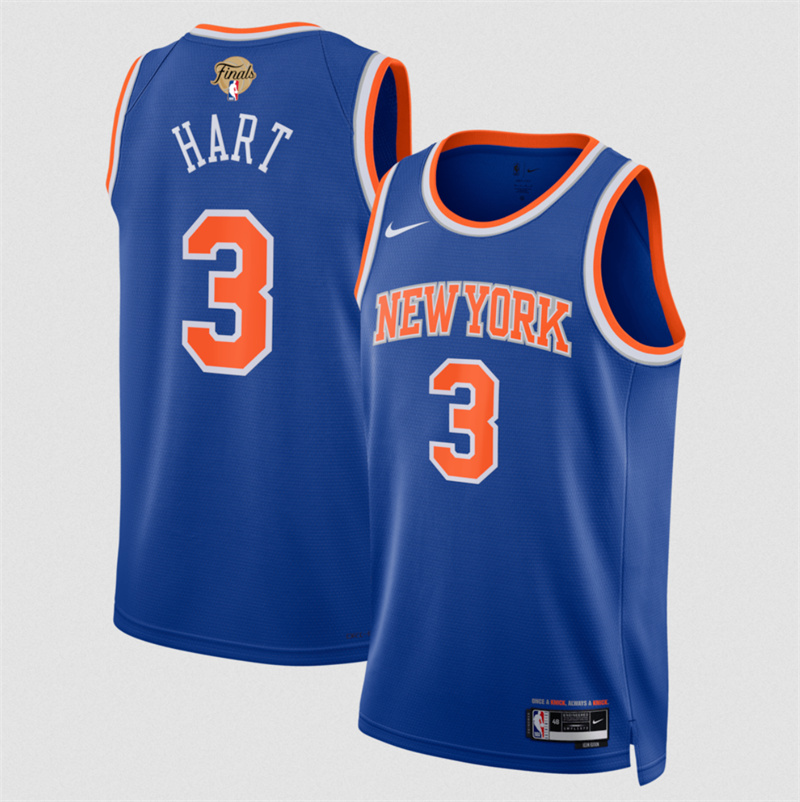 Men's New Yok Knicks #3 Josh Hart Blue 2026 Finals Patch Icon Edition Stitched Basketball Jersey Men's New Yok Knicks #3 Josh Hart Blue 2026 Finals Patch Icon Edition Stitched Basketball Jersey