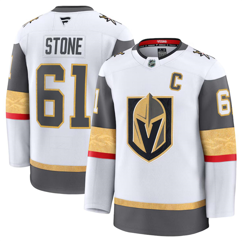 Men's Vegas Golden Knights #61 Mark Stone White 2024-25 Away Stitched Hockey Jersey Men's Vegas Golden Knights #61 Mark Stone White 2024-25 Away Stitched Hockey Jersey