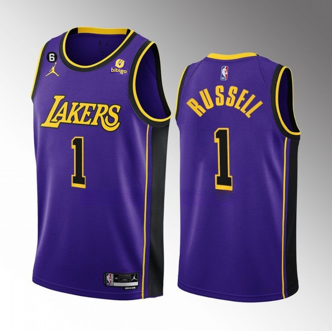 Men's Los Angeles Lakers #1 D'Angelo Russell Purple Statement Edition With NO.6 Patch Stitched Basketball Jersey 001 Men's Los Angeles Lakers #1 D'Angelo Russell Purple Statement Edition With NO.6 Patch Stitched Basketball Jersey 001