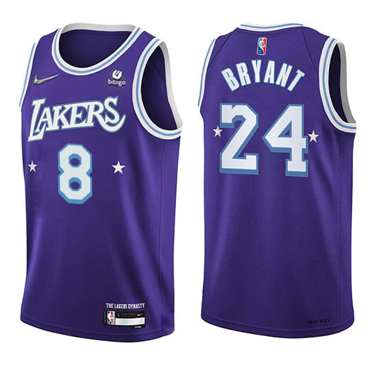 Men's Los Angeles Lakers Front #8 Back #24 Kobe Bryant 75th Anniversary 2021/22 City Edition Purple Stitched Jersey