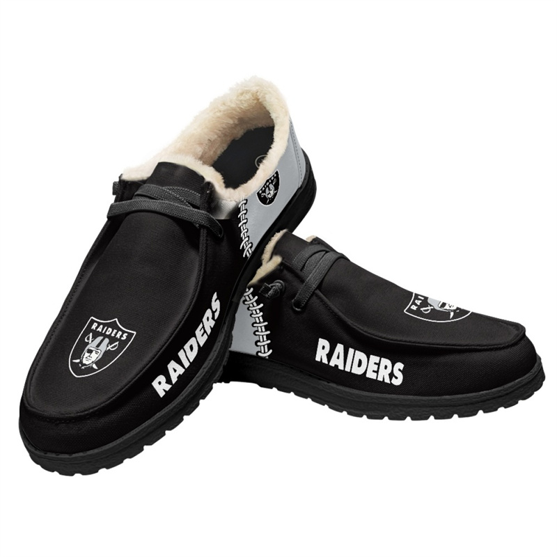 Women's Las Vegas Raiders Loafers Lace Up Fuzzy Lined Shoes 001 (Pls check description for details)