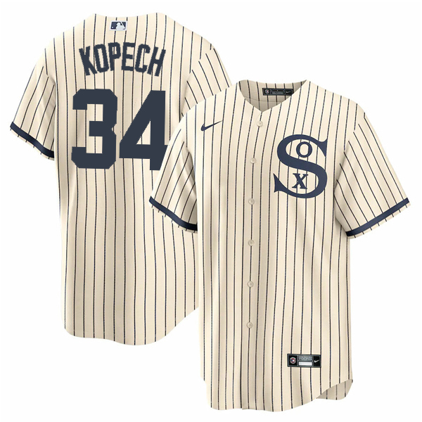 Men's Chicago White Sox #34 Michael Kopech 2021 Cream/Navy Name&Number