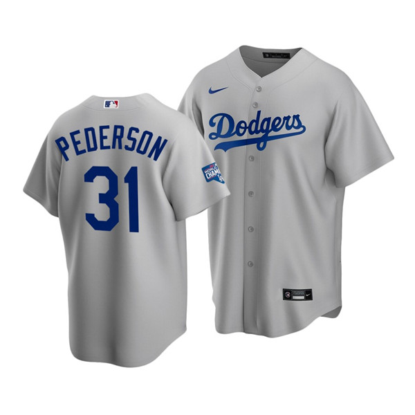 Men's Los Angeles Dodgers #31 Joc Pederson Grey 2020 World Series Champions Home Patch Stitched MLB Jersey