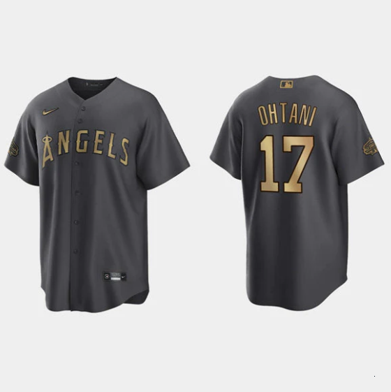 Men's Los Angeles Angels #17 Shohei Ohtani 2022 All-star Charcoal Cool Base Stitched Jersey